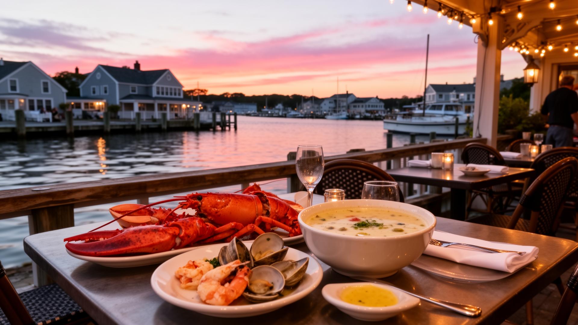 Fresh oysters and lobster at a Mystic seafood restaurant