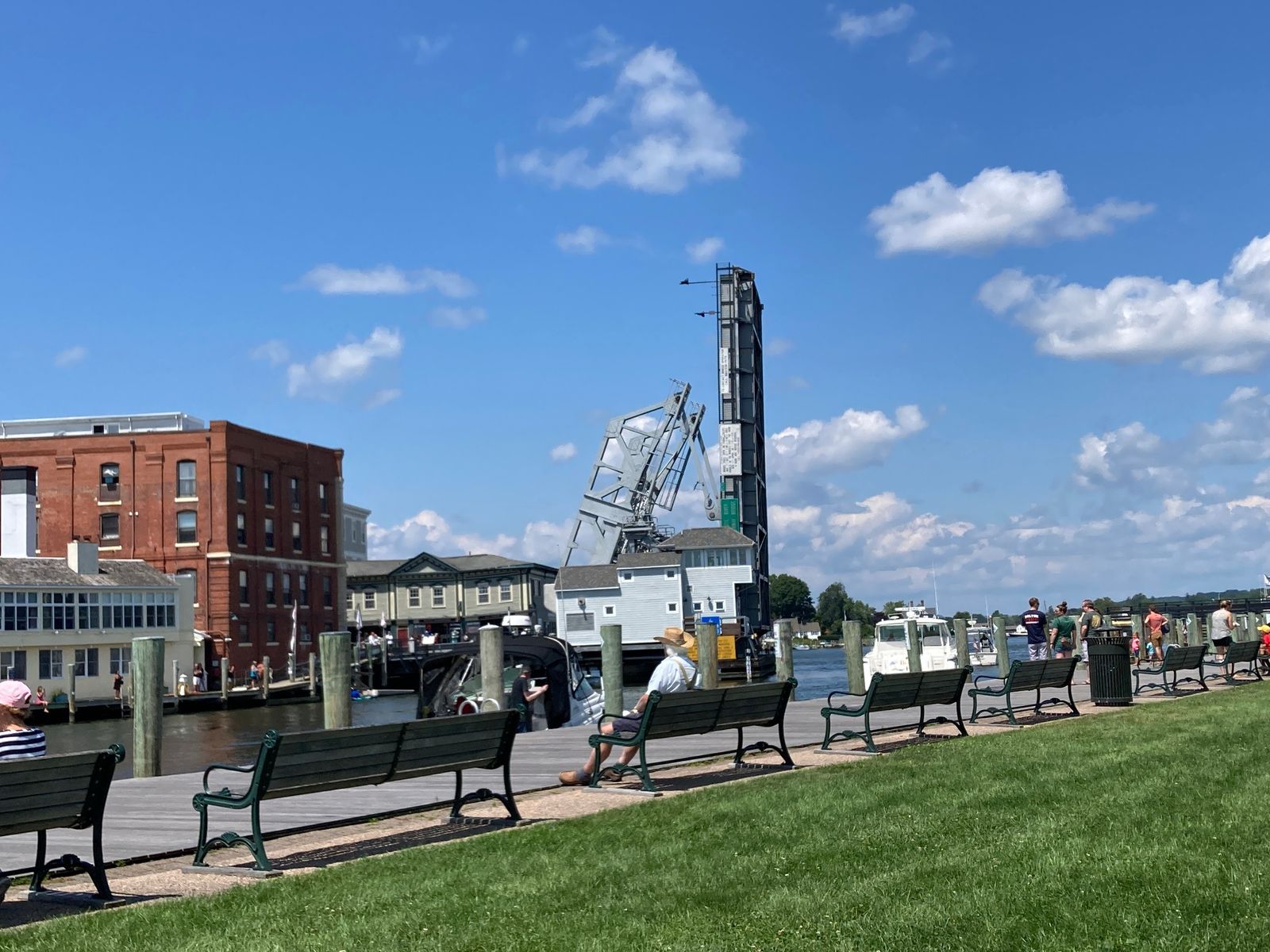 Mystic CT riverfront festival crowds near the drawbridge