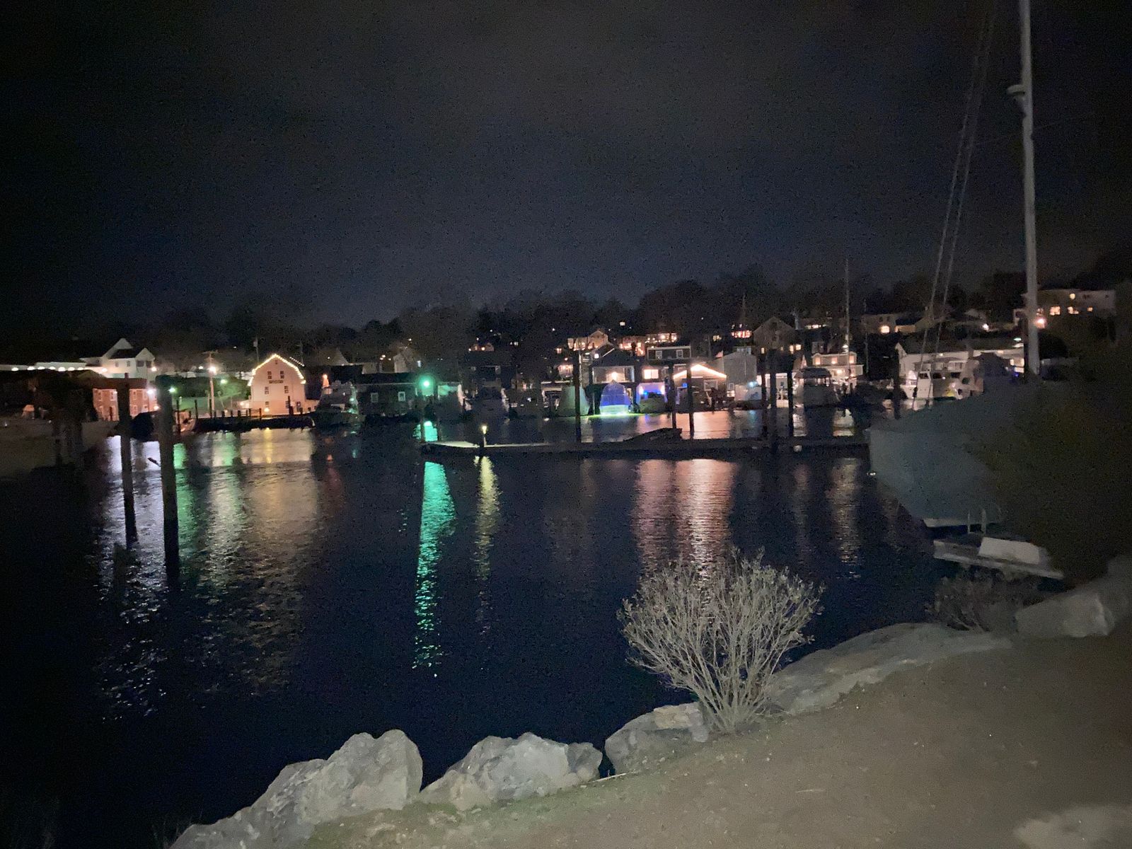 Mystic harbor at night