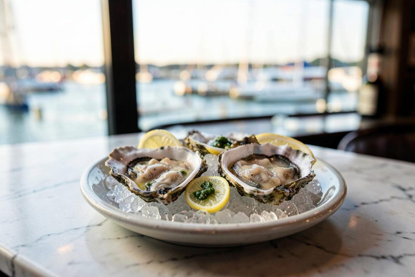 Illustrative image: Freshly shucked oysters on ice with lemon